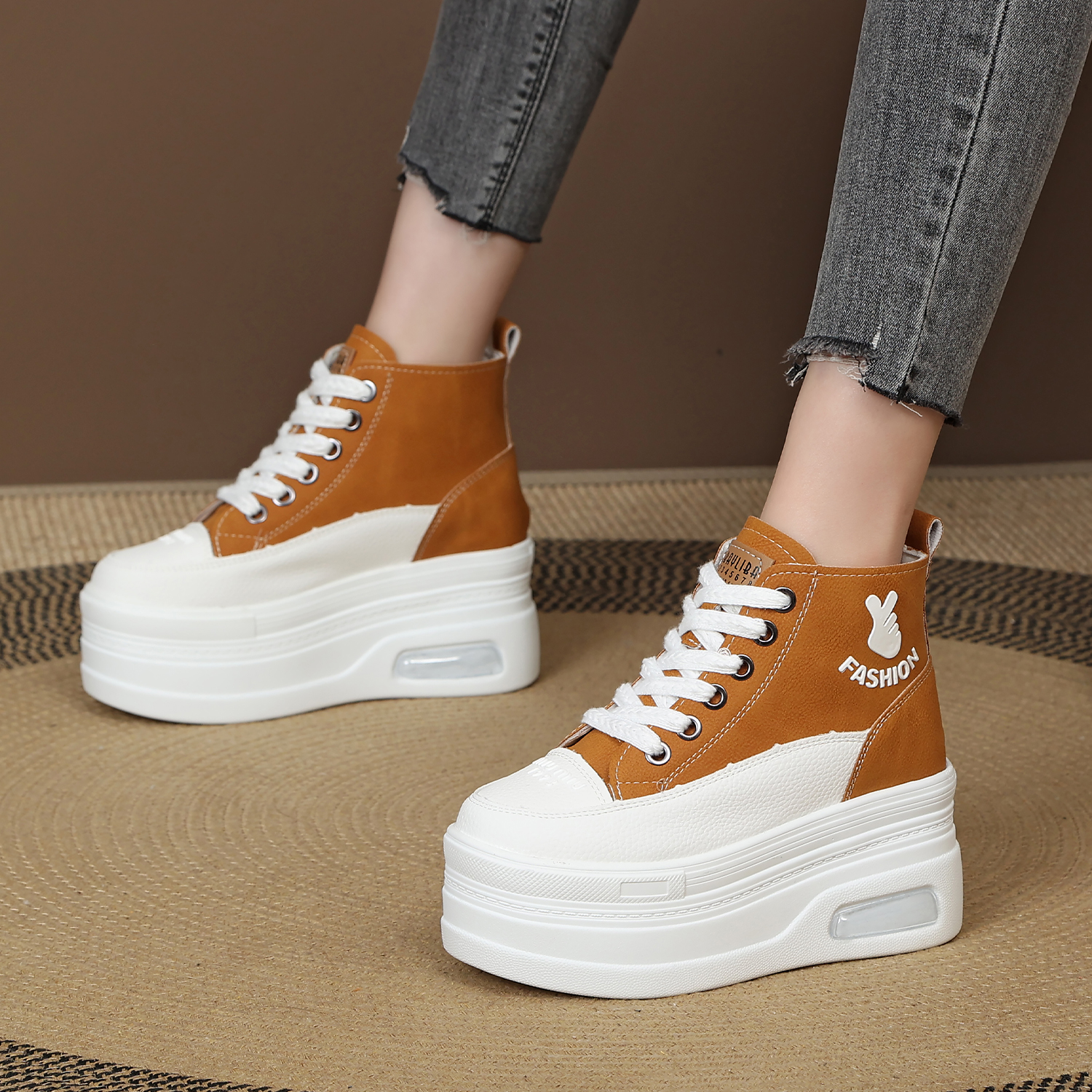 时尚超高跟12cm内增高女鞋厚底休闲小白鞋百搭新款小个子高帮鞋女