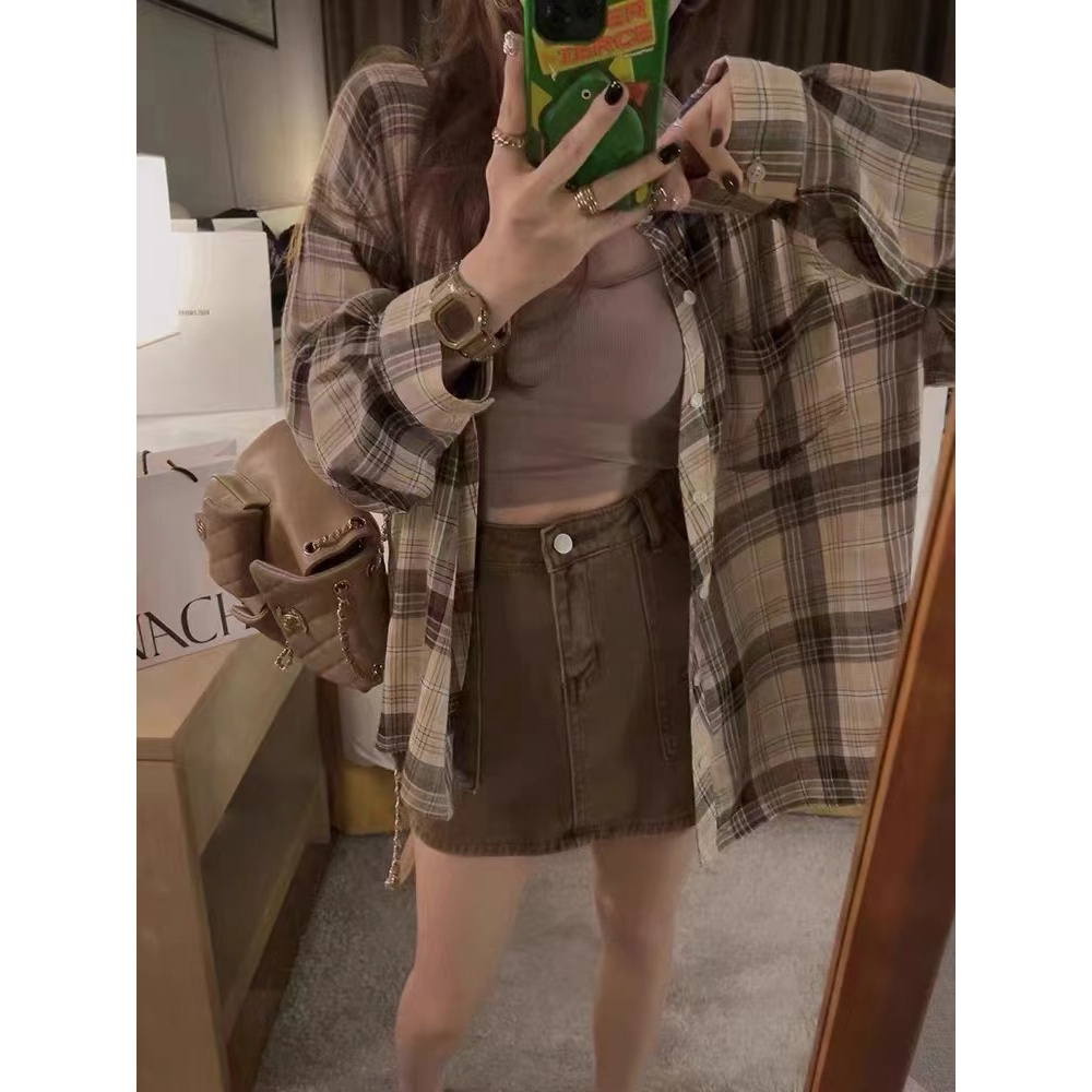 大码早秋新款格子百搭衬衫外套2503