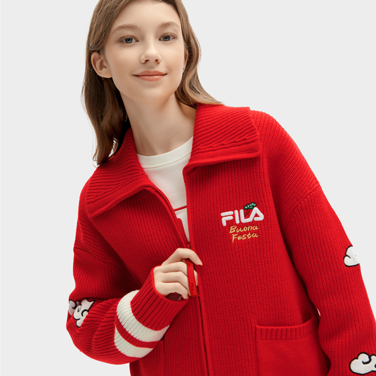 Fila/斐乐【龙年限定时尚休闲百搭】女款春翻领编织外套F11W419401F