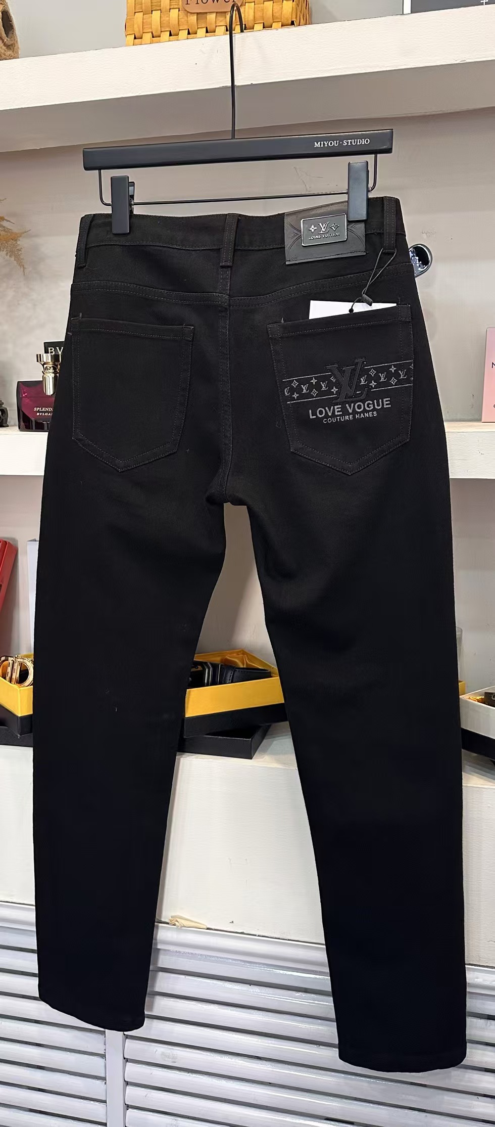 经典黑色简约设计牛仔裤牛仔裤裤子男士时尚黑色修身男装男款