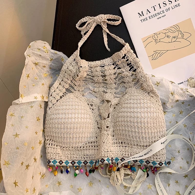 内衣流苏蕾丝网红小胸背心复古挂脖裹胸百搭性感显胸吊带背心潮