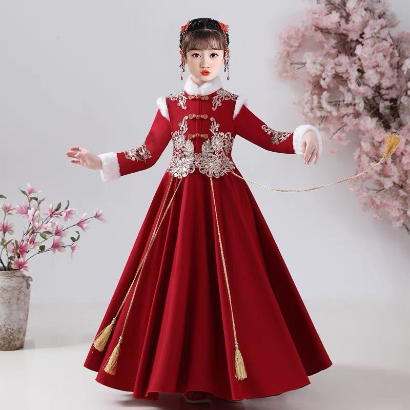 冬季汉服女童古装拜年服冬天加厚儿童新年唐装女孩秋冬装2024新款