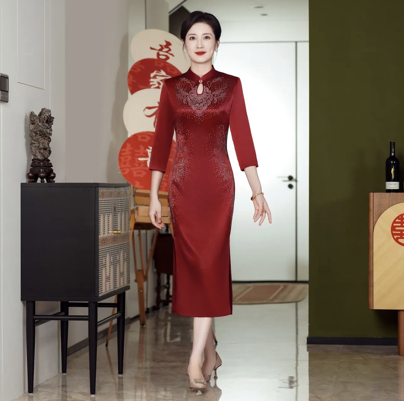 55511气质高贵婚宴复古夏季中式优雅中国风宴会高档修身礼服裙