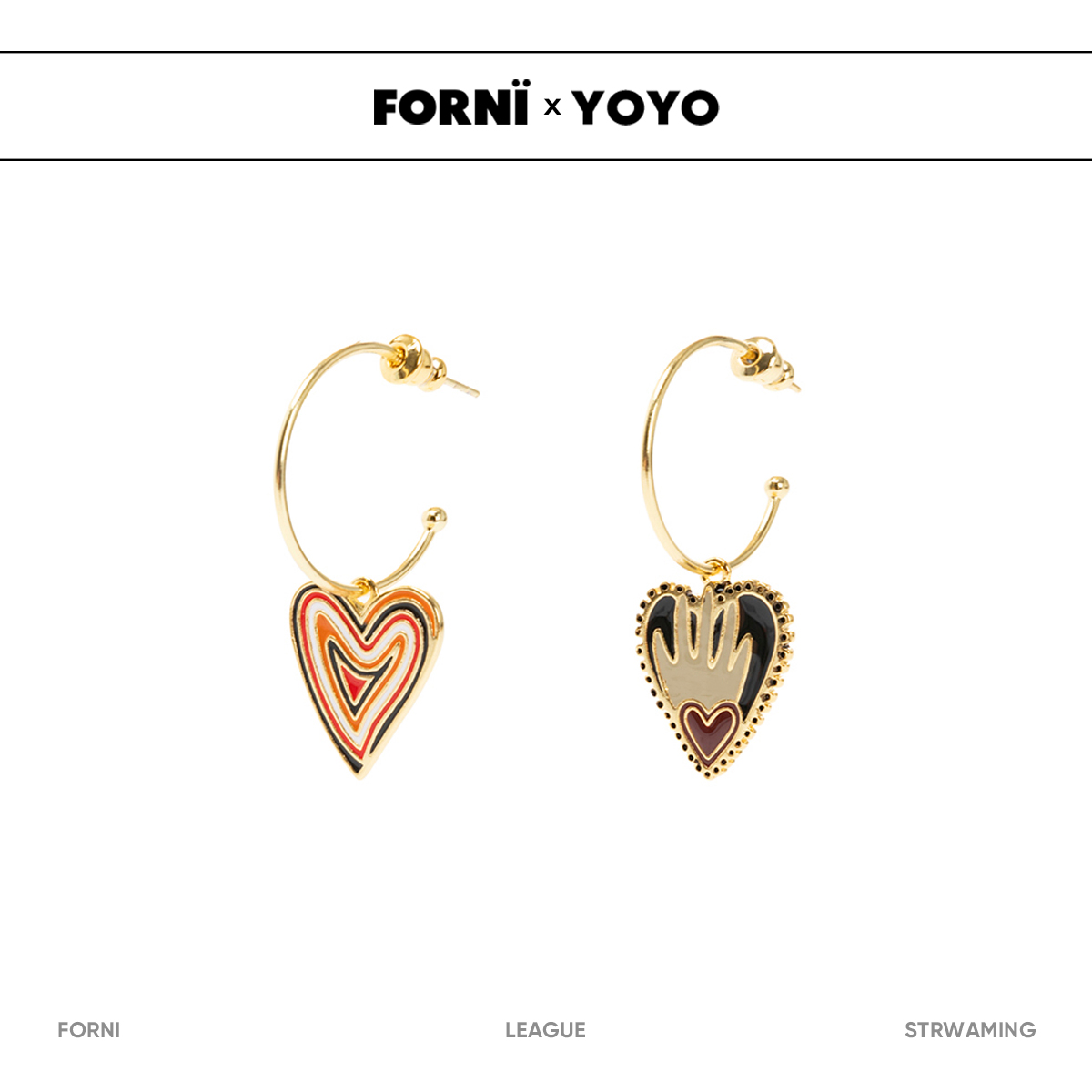 铜合金耳饰 FORNI x YOYO   巴洛克个性复古不对称桃心耳环
