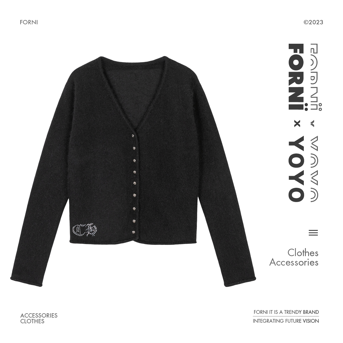 FORNI × YOYO 心软的奶芙  时尚高阶感烫钻V领显瘦气质兔毛针织衫