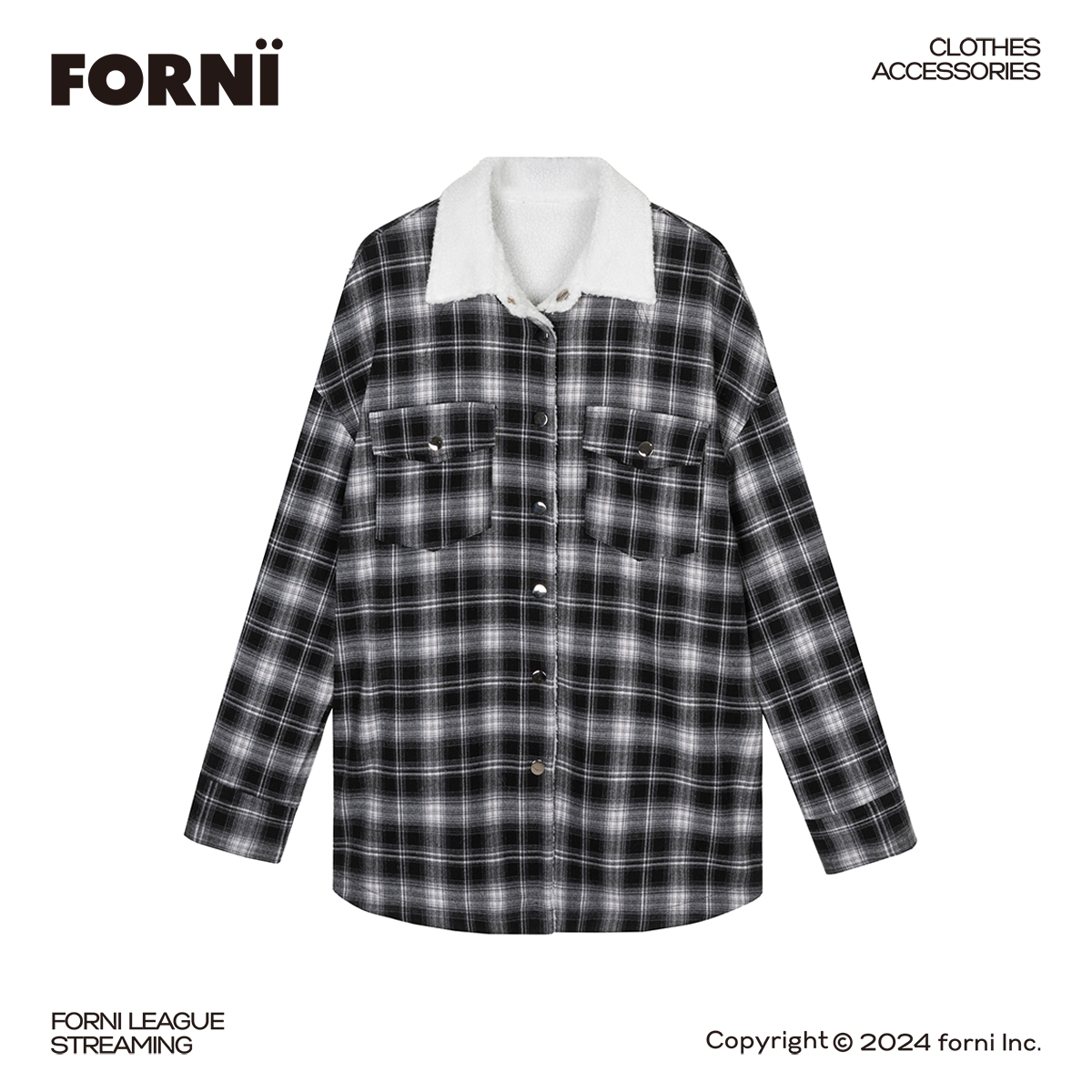  FORNI x YOYO 纽约冬季 正反两面穿经典格子休闲风保暖毛绒外套