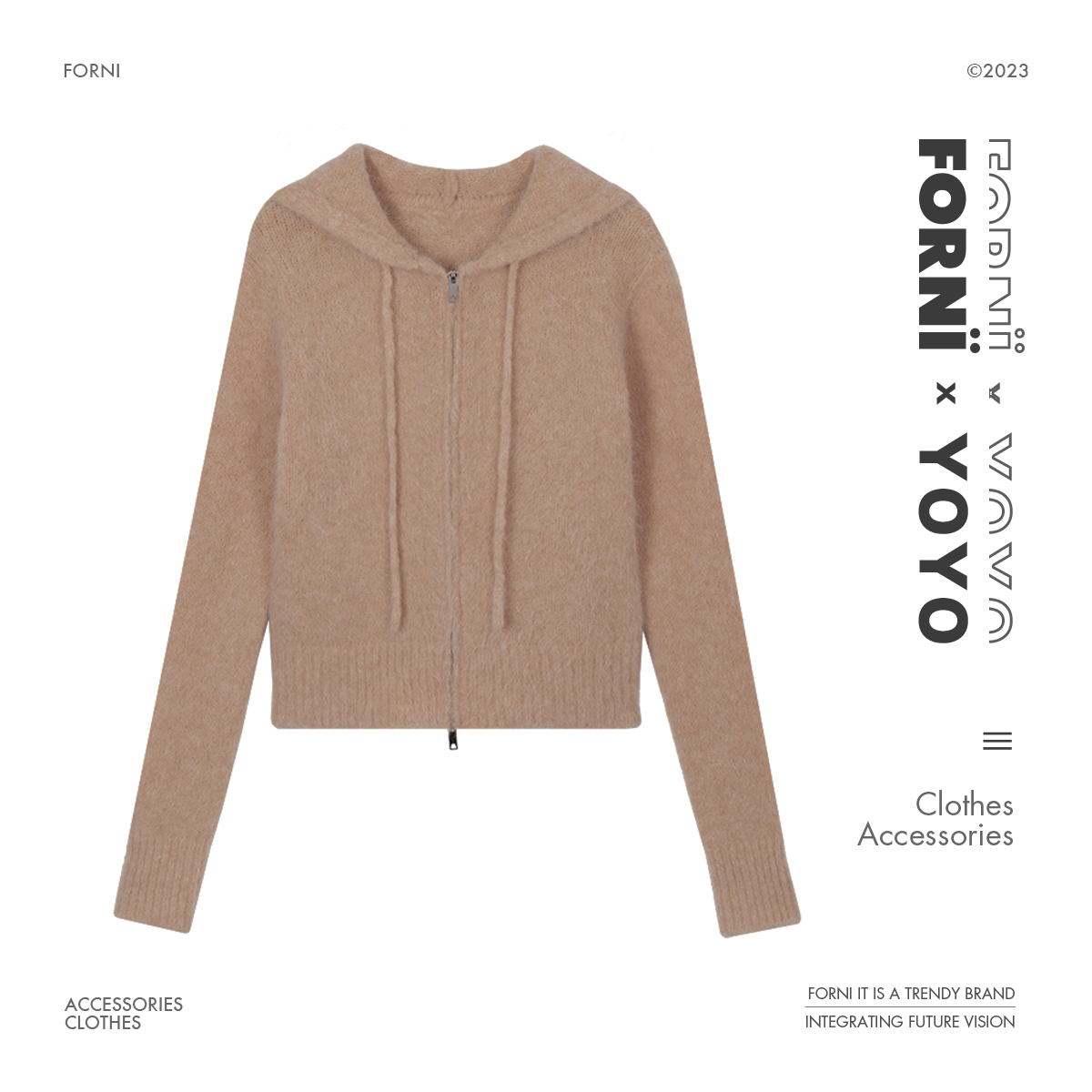 FORNI x YOYO  奶里奶气  巨温柔显气质羊驼毛时尚抽绳连帽针织衫