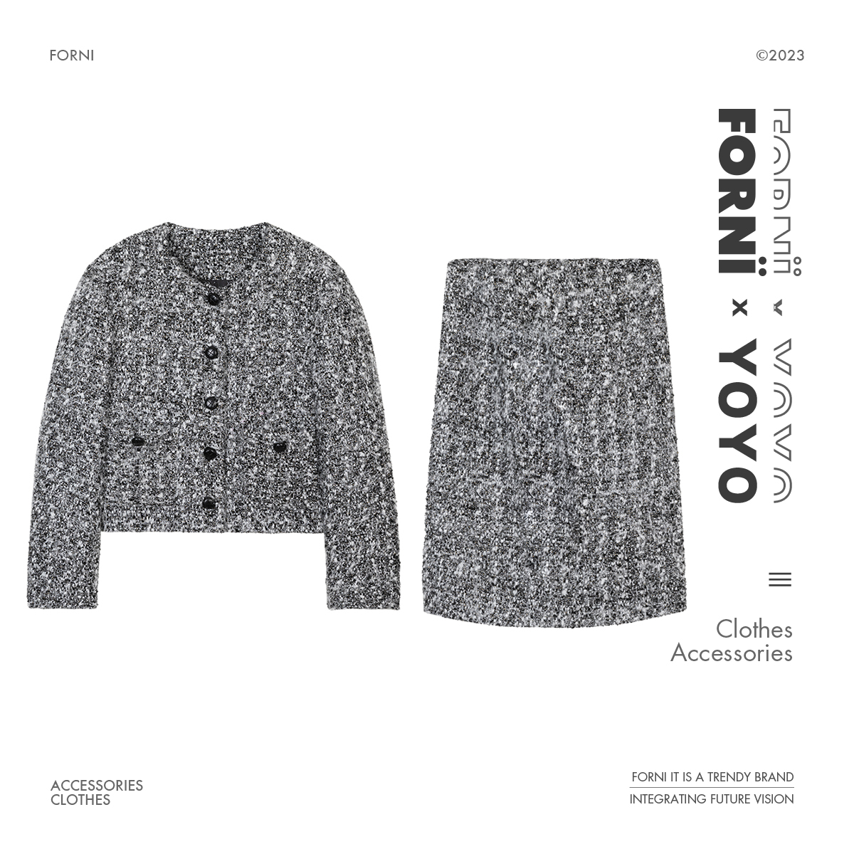 FORNI   莫？是公主啊 亮纱编织洋气绵羊毛小香风套装