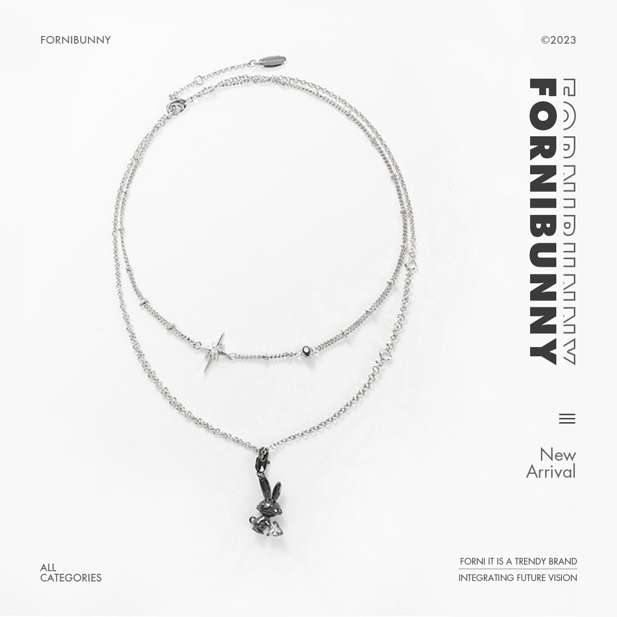 铜合金项链 FORNIBUNNY 铜合金项链  兔夜星辰双层可拆卸吊坠项链