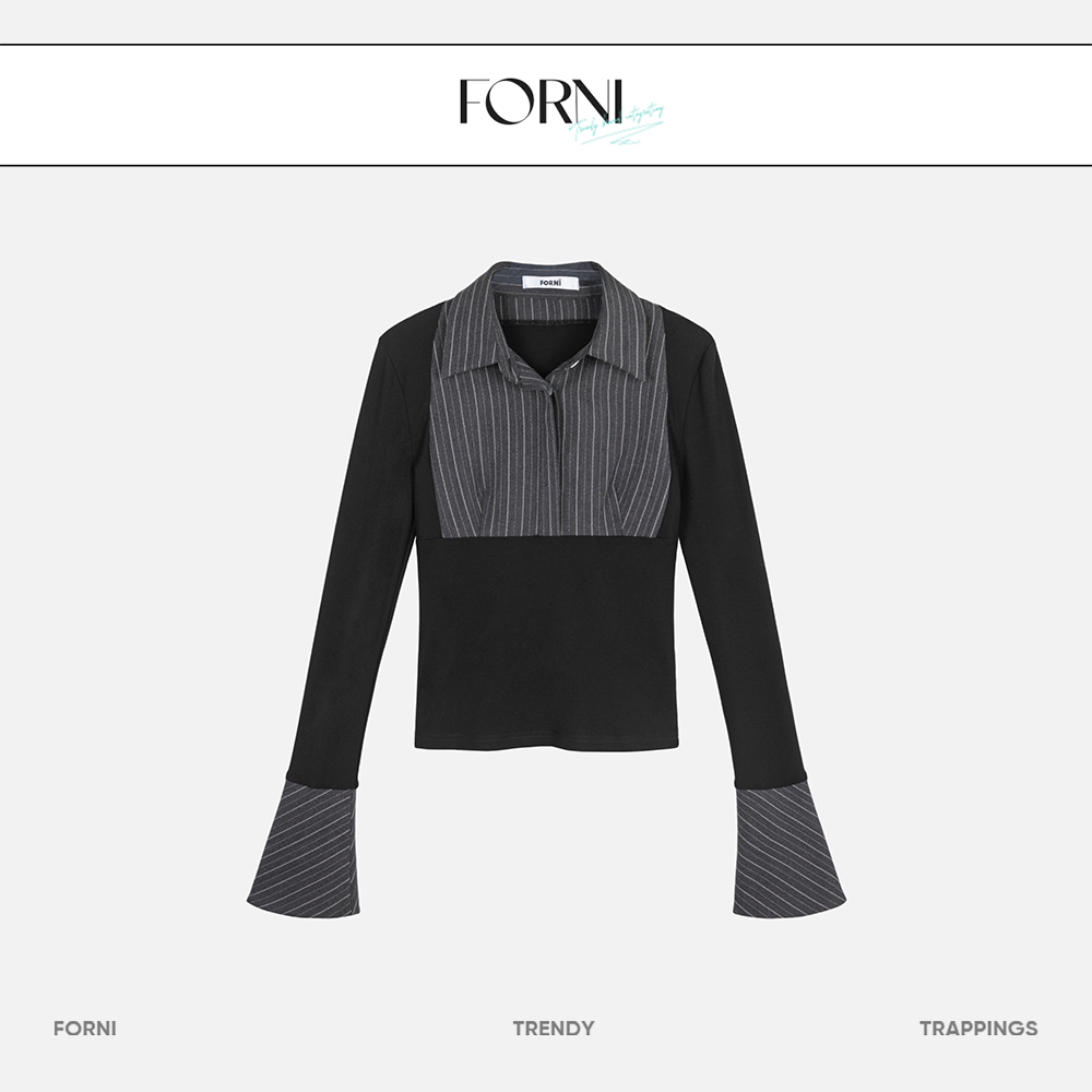 FORNI × YOYO 曼城三月 拼接条纹衬衫长袖网红时尚百搭潮流设计感