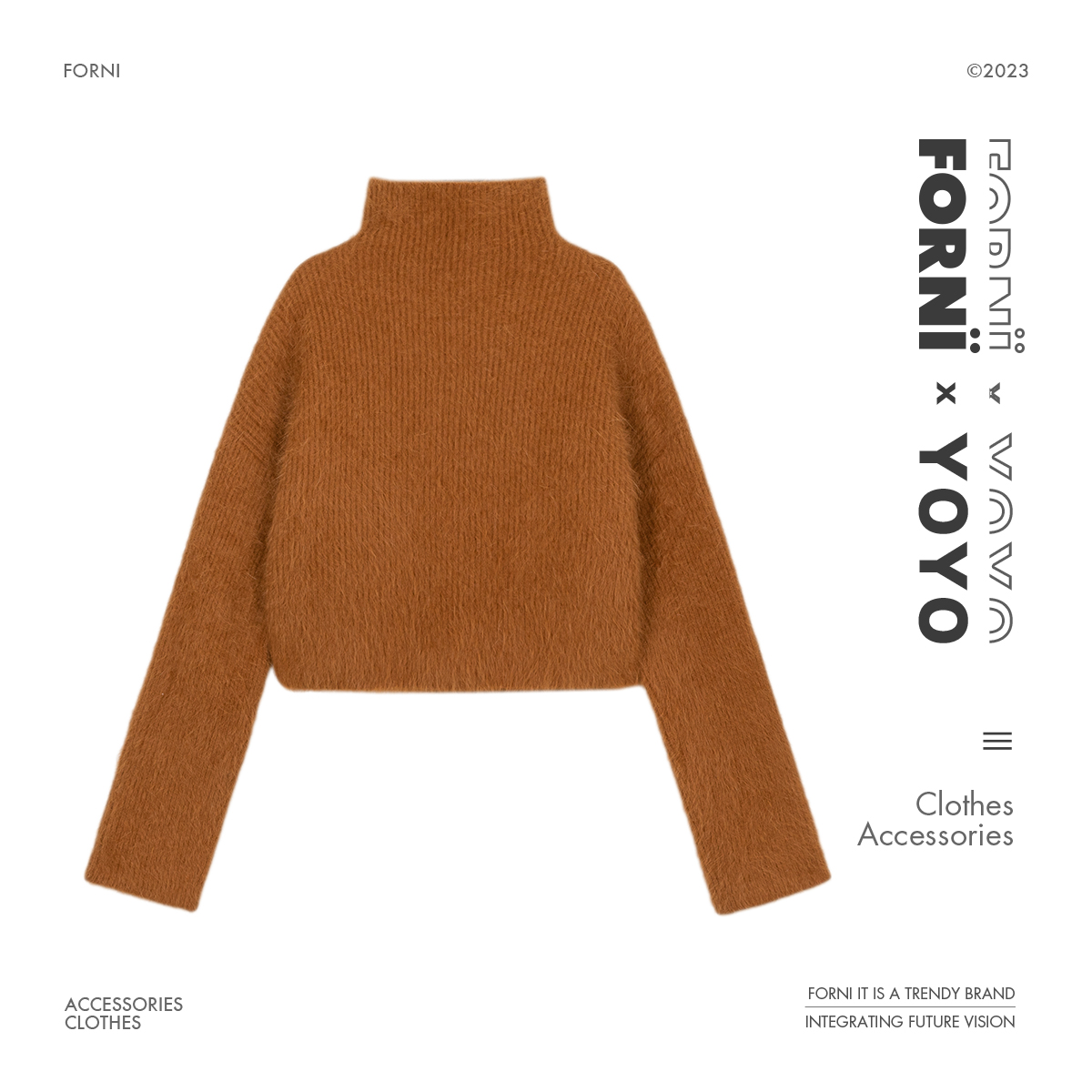 FORNI × YOYO 小桔灯 气质温柔时尚圆领高级感兔毛高领毛绒毛衣