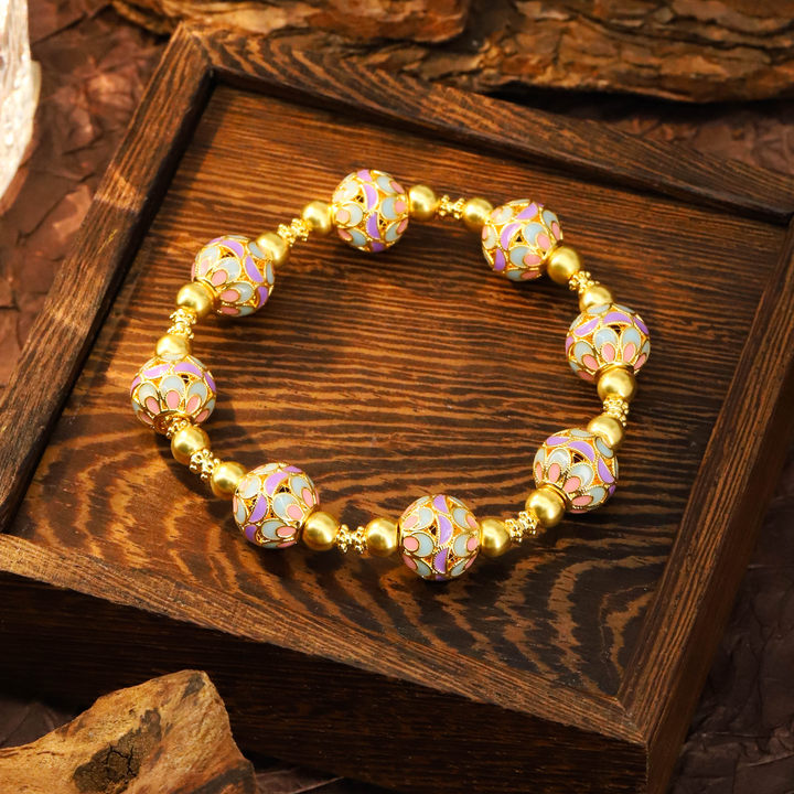 福满圆珠宝3 足金花丝多彩手串