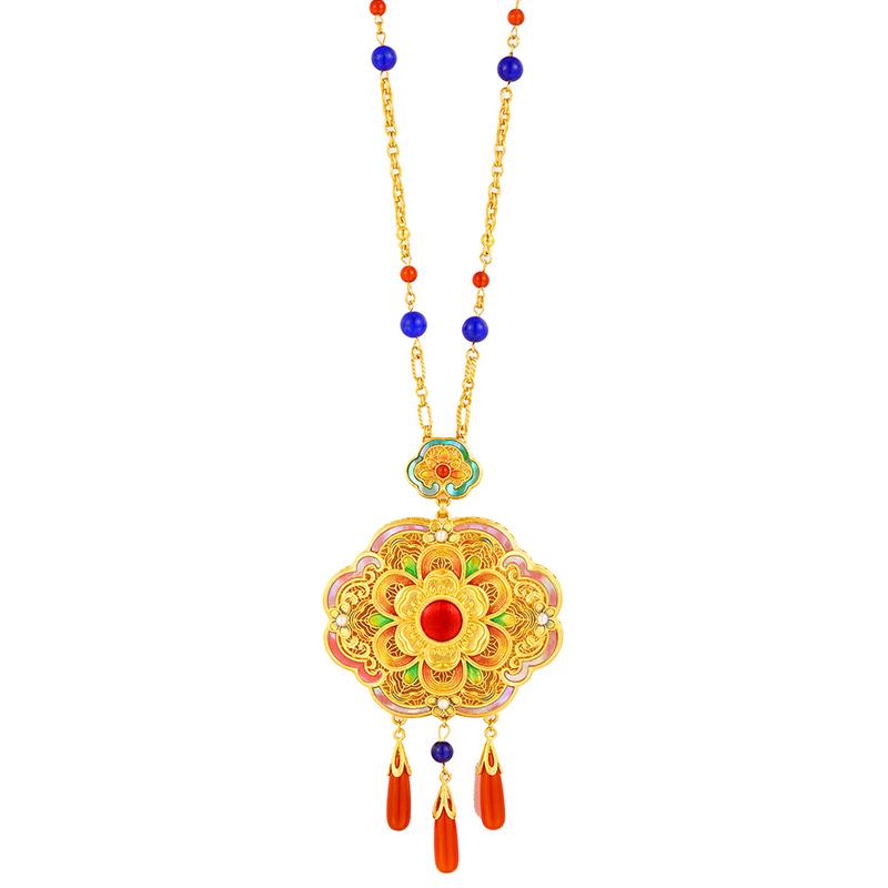 福满圆珠宝3 足金 古法螺钿白月光锁包链