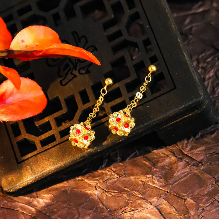 福满圆珠宝 18K金绣球耳坠