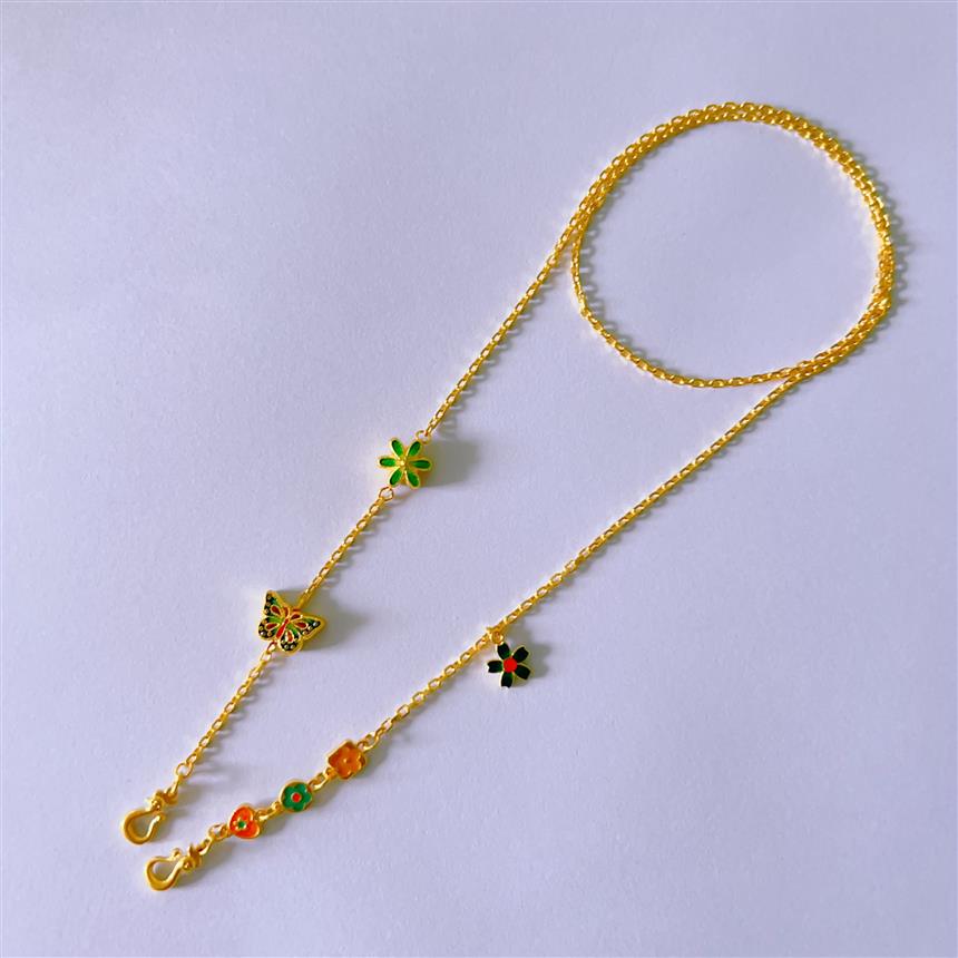 福满圆珠宝3 足金 古法珐琅蝴蝶双勾链