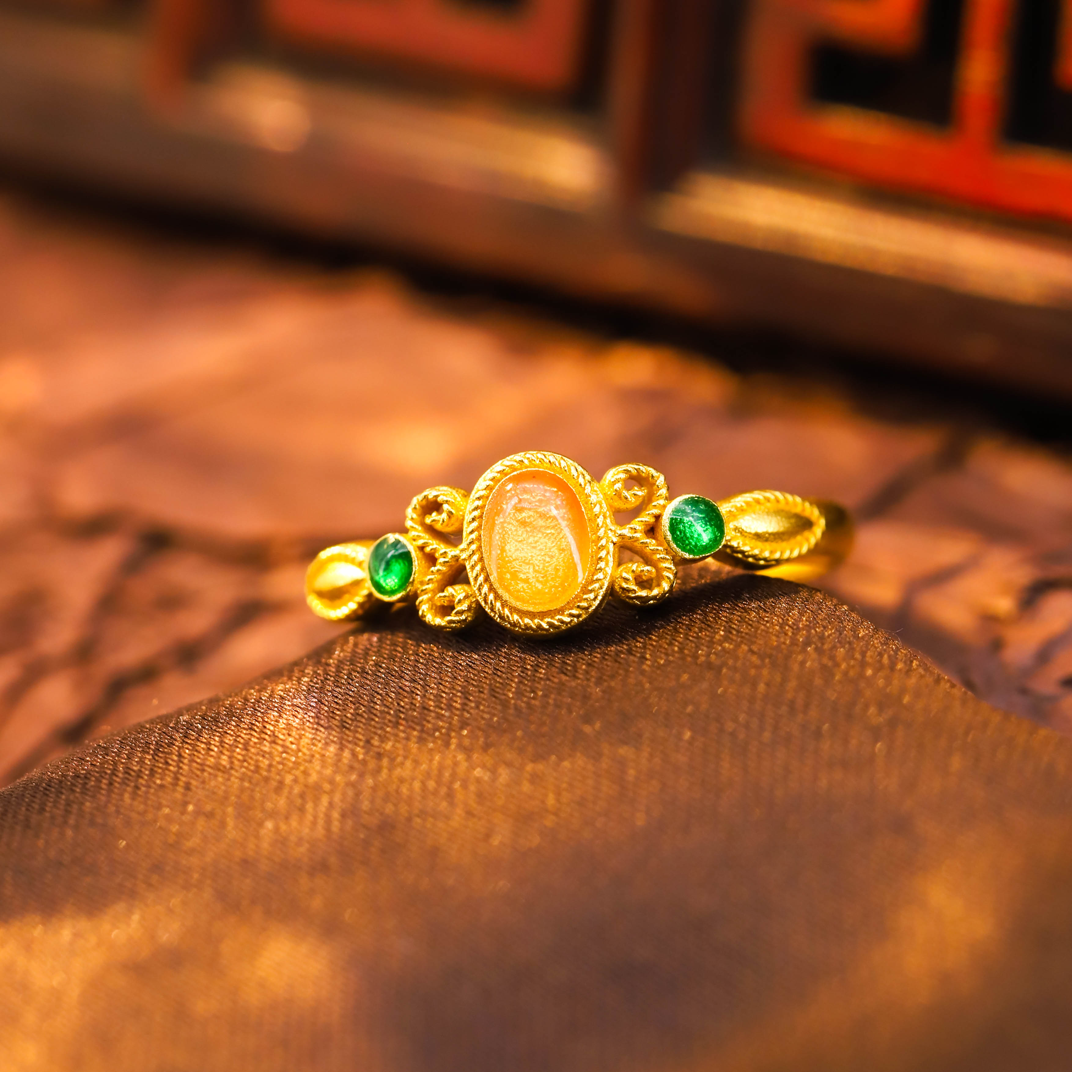 福满圆珠宝3 足金 古法珐琅花形戒指