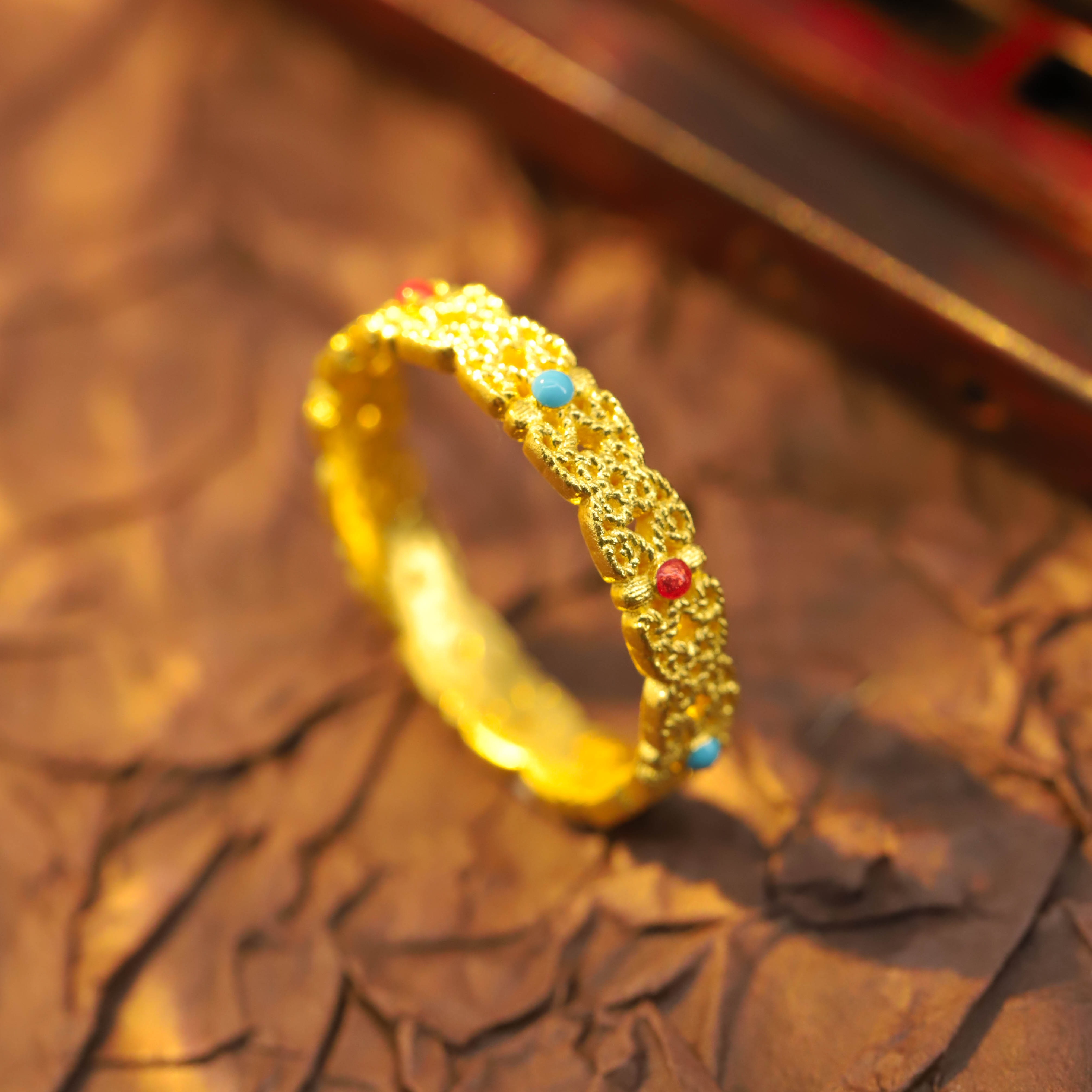 福满圆珠宝3 足金999 古法珐琅镂空戒指