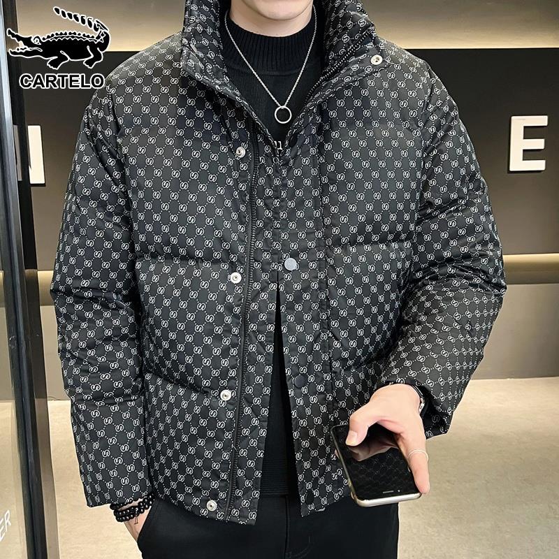 鳄鱼男士轻薄羽绒服冬季2023新款潮牌时尚印花白鸭绒保暖外套男生