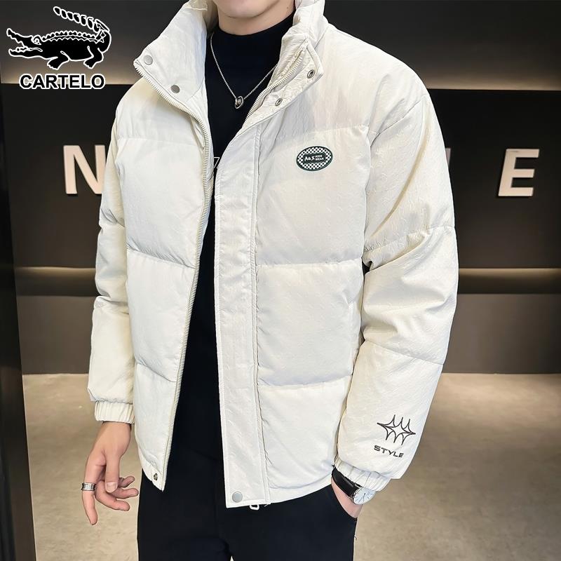 鳄鱼白色羽绒服男士时尚印花宽松保暖面包服冬季高级感休闲外套男