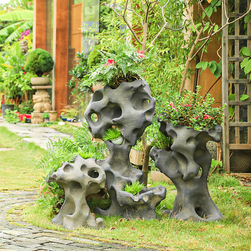 汉韵堂新中式户外庭院花盆仿真太湖石造景布置创意园艺装饰景观盆