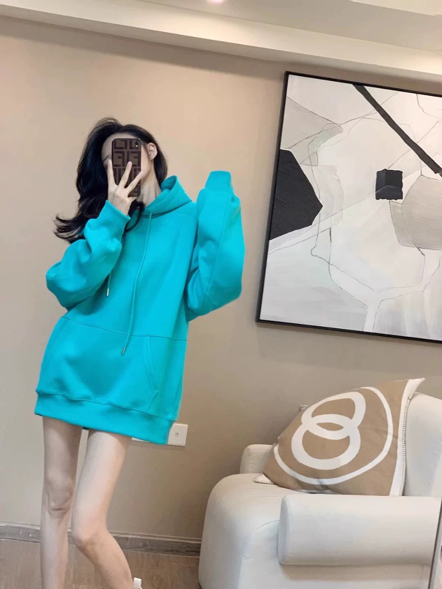 女装爆款新款潮牌春秋连帽秋冬加厚时尚百搭宽松加绒加厚蓝色卫衣