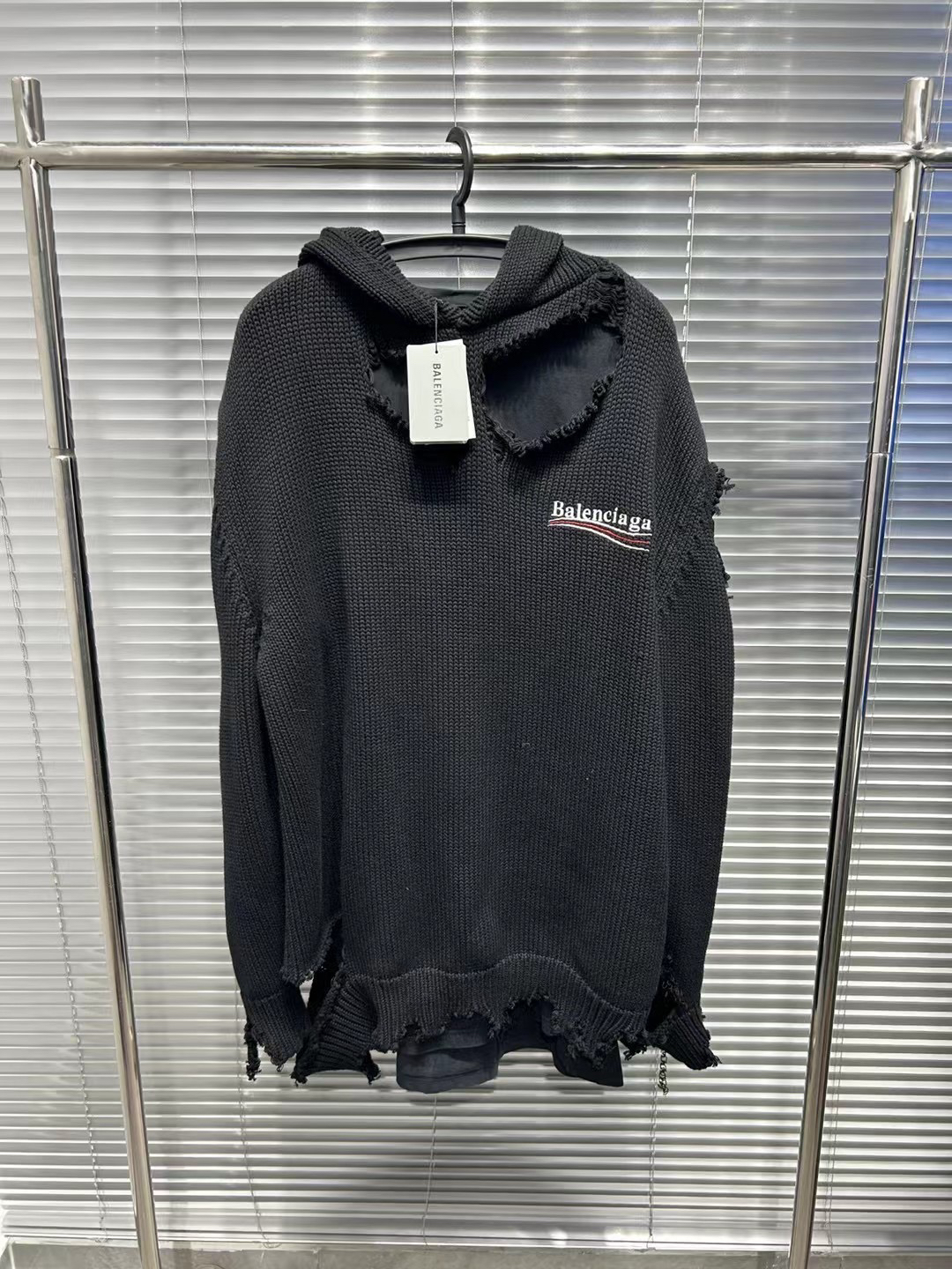 Balenciaga可乐字母破坏假两件 连帽针织毛衣 L号/全新