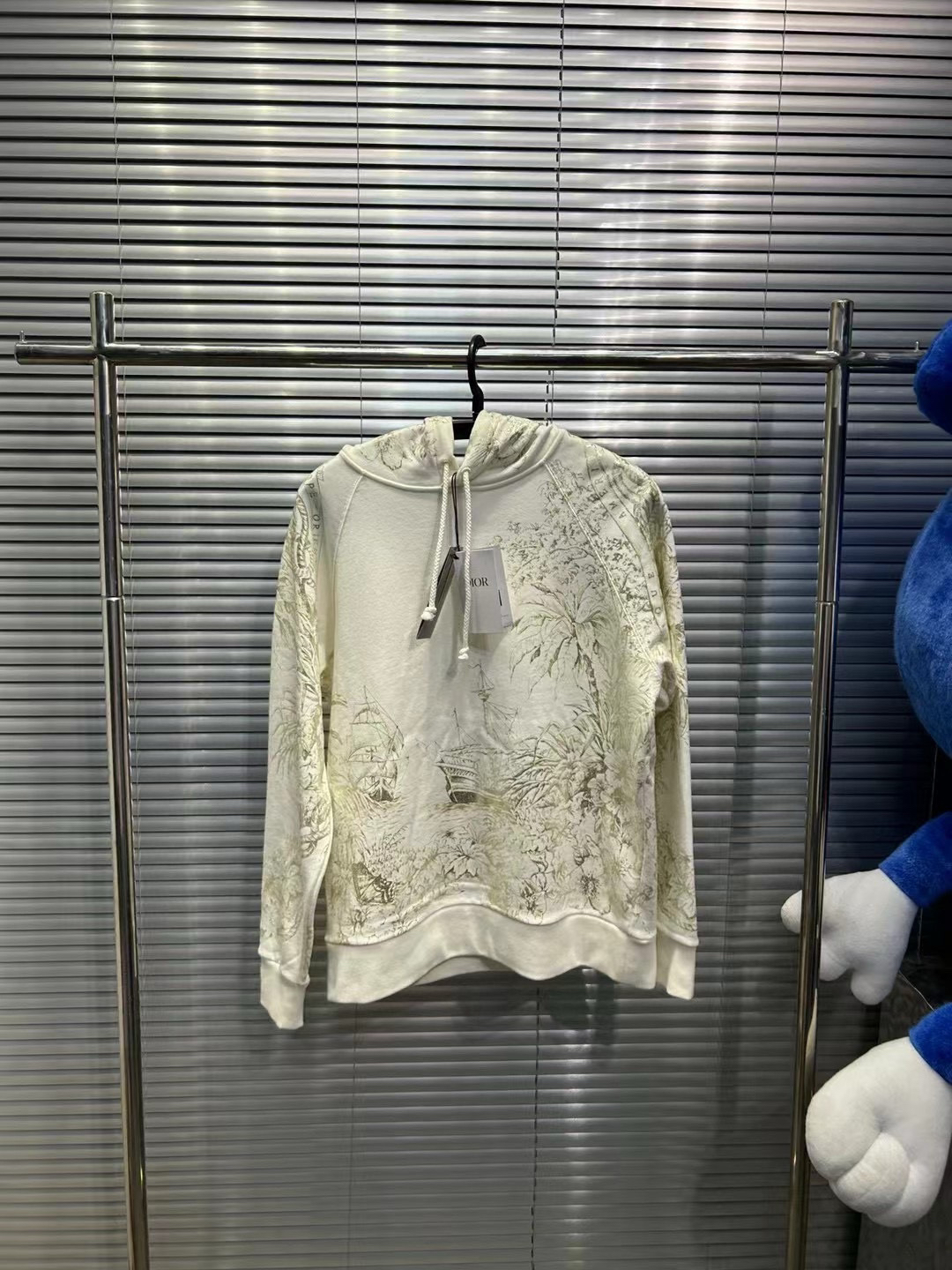 Dior23ss秀款满印轮船海岛图案米白色帽衫/s码/全新/工价15000