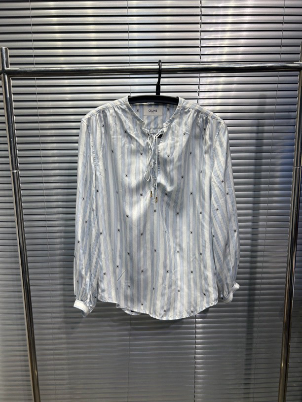 Celine 24爆款 蓝色条纹满印女士圆领衬衫 36尺码/全新/工价13500