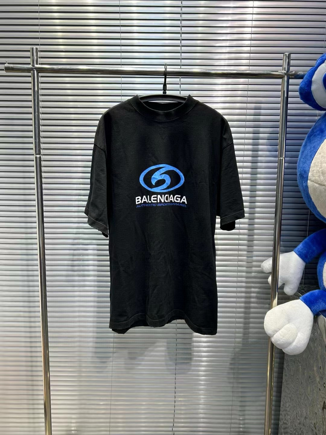Balenciaga24ss爆款前后蓝色图案字母黑色短袖/m码/全新/五3879