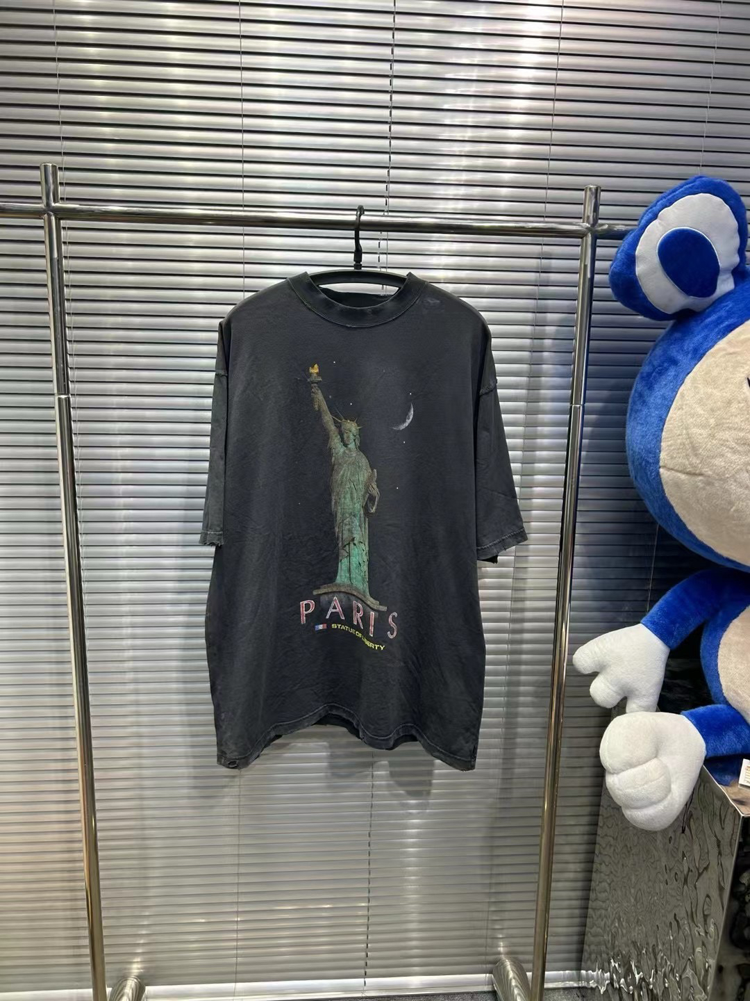 Balenciaga24ss自由女神像黑灰做旧短袖/L号/全新/平台4908