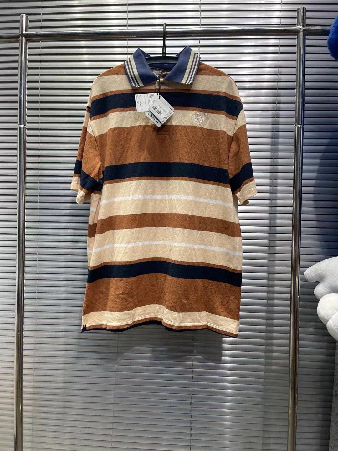 Loewe 罗意威2024fw 棕色条纹polo领短袖/s码/全新/平台4897