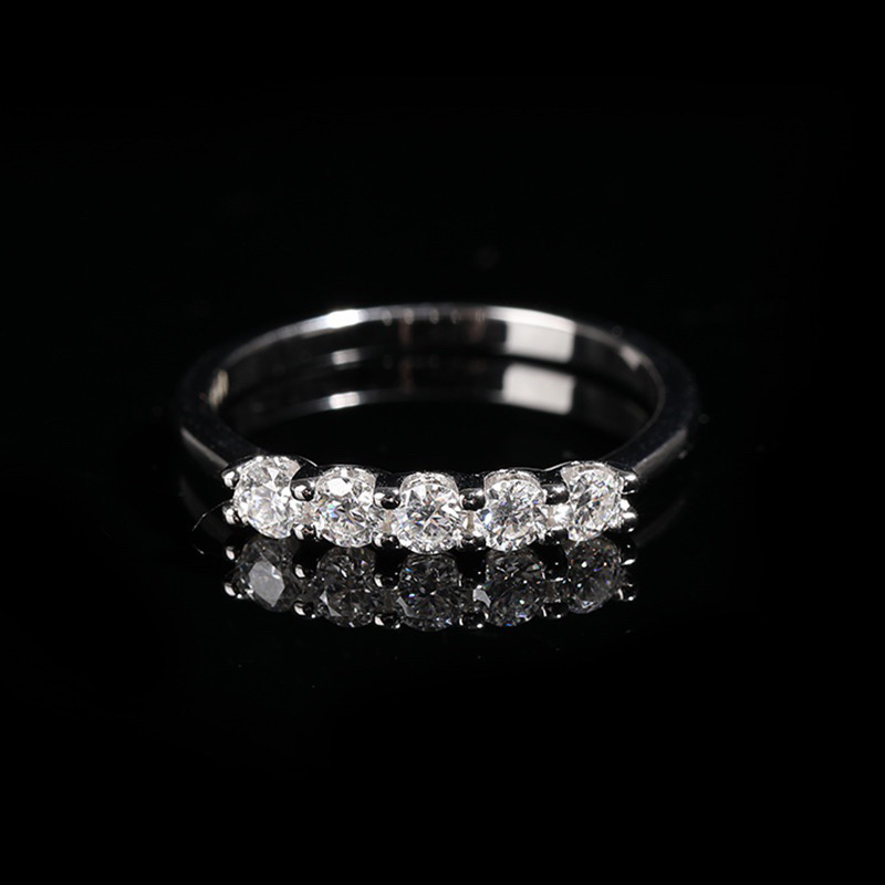 925银莫桑石戒指 排戒  5粒牛头戒指饰品经典轻奢满钻金戒女王