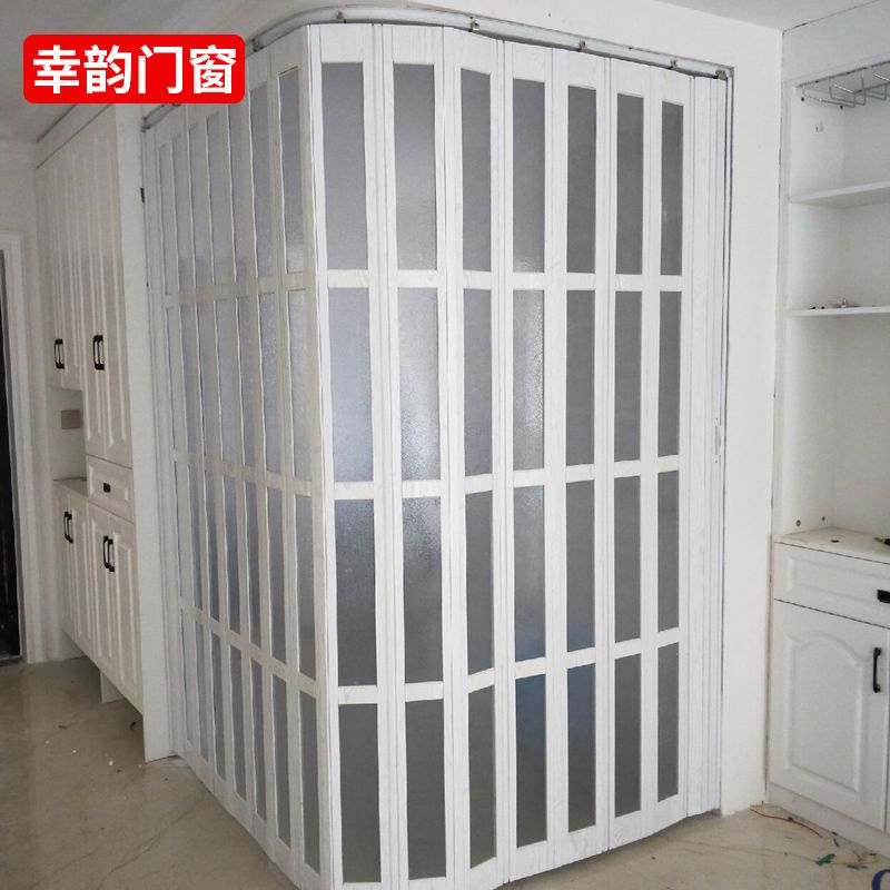 曼创pvc折叠门 定制弧形拐转角T七字90°开放式厨房隔断推拉移门帘