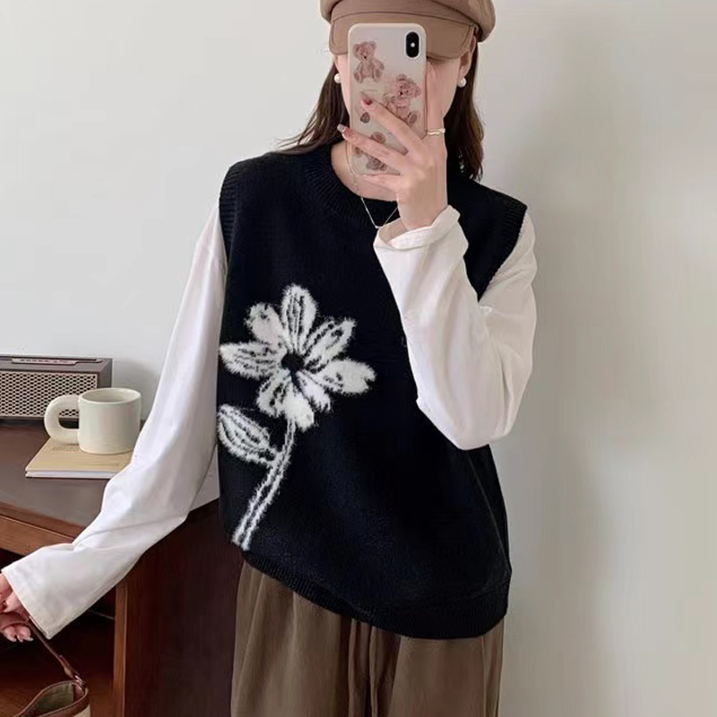 春季新款圆领花朵提花设计感小众叠穿马甲女外穿百搭无袖背心上衣