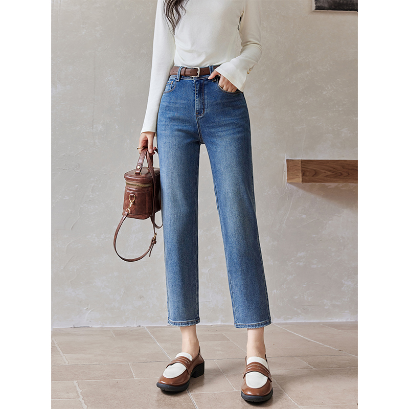 谜秀小个子新品浅色微弹牛仔裤女时尚百搭2024春秋显瘦九分裤气质