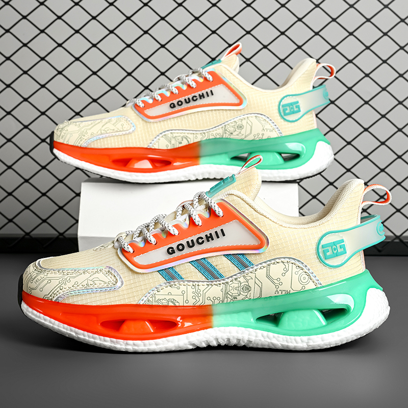 新款情侣爆款爆米花橡胶大底透气休闲跑步鞋时尚百搭网面运动鞋