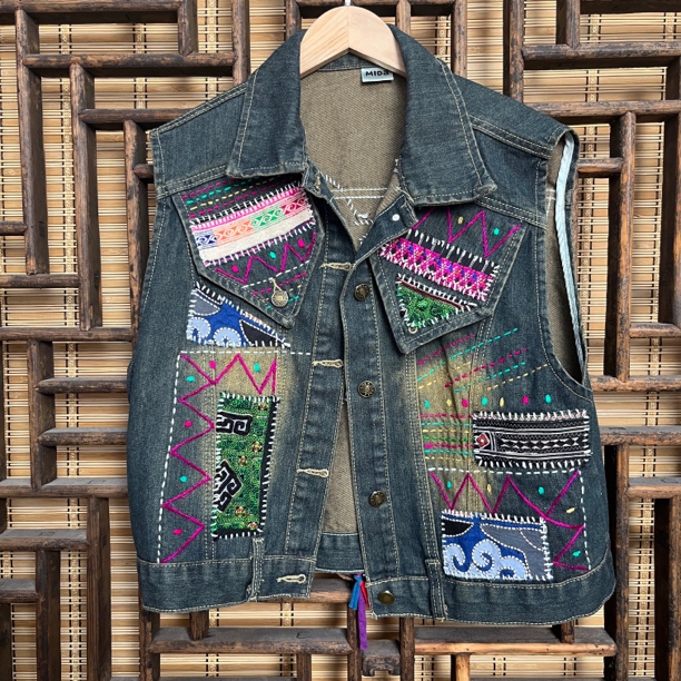 Jiabo/珈帛手工老绣牛仔马甲 每件不同 直播选购 马夹绣花设计