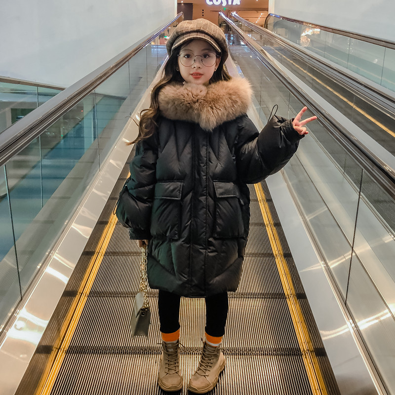 女童羽绒服冬季2023新款洋气女大童冬装女宝儿童装加厚外套中长款
