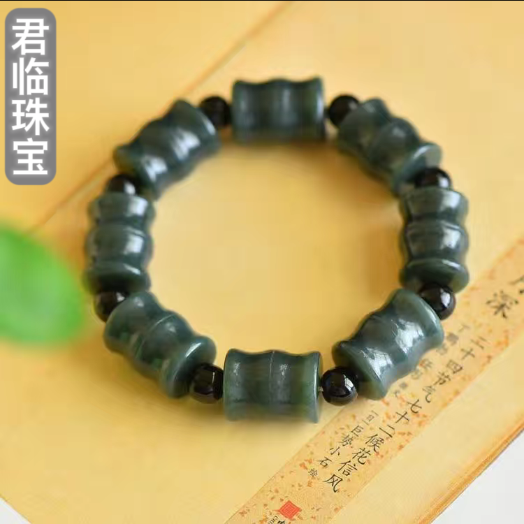 天然真品和田玉塔青青玉竹节手串节节高升手链男款百搭时尚手串