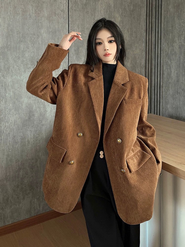 美拉德西装外套女春季2024新款韩版高级感高腰阔腿裤垂坠感高级感