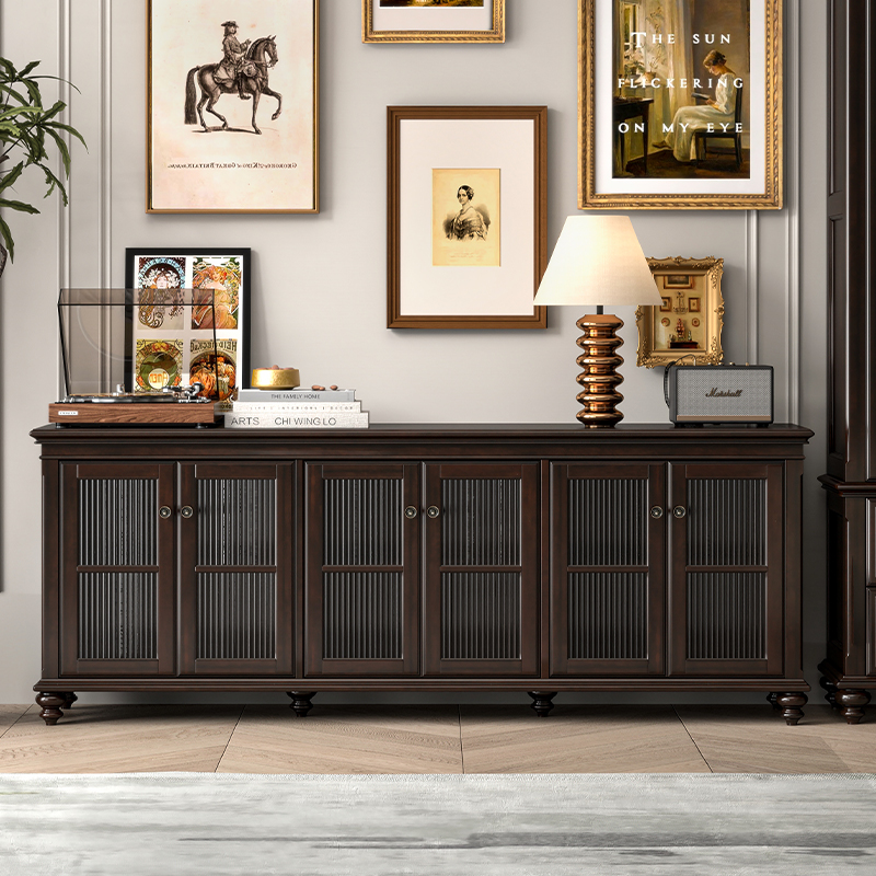 美式实木落地电视柜法式复古客厅2024新款高级感家用收纳储物一体