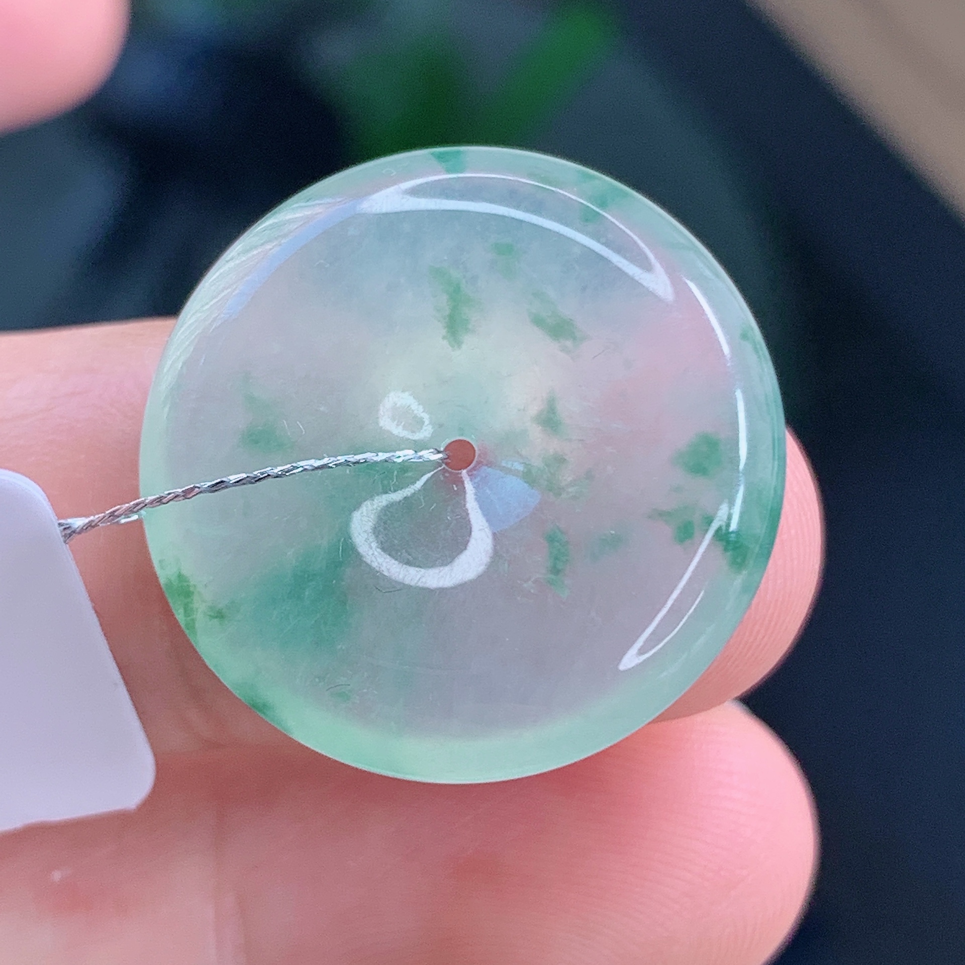 天然缅甸A货冰种冰透飘花平安扣吊坠时尚精美21.9*5.0mm