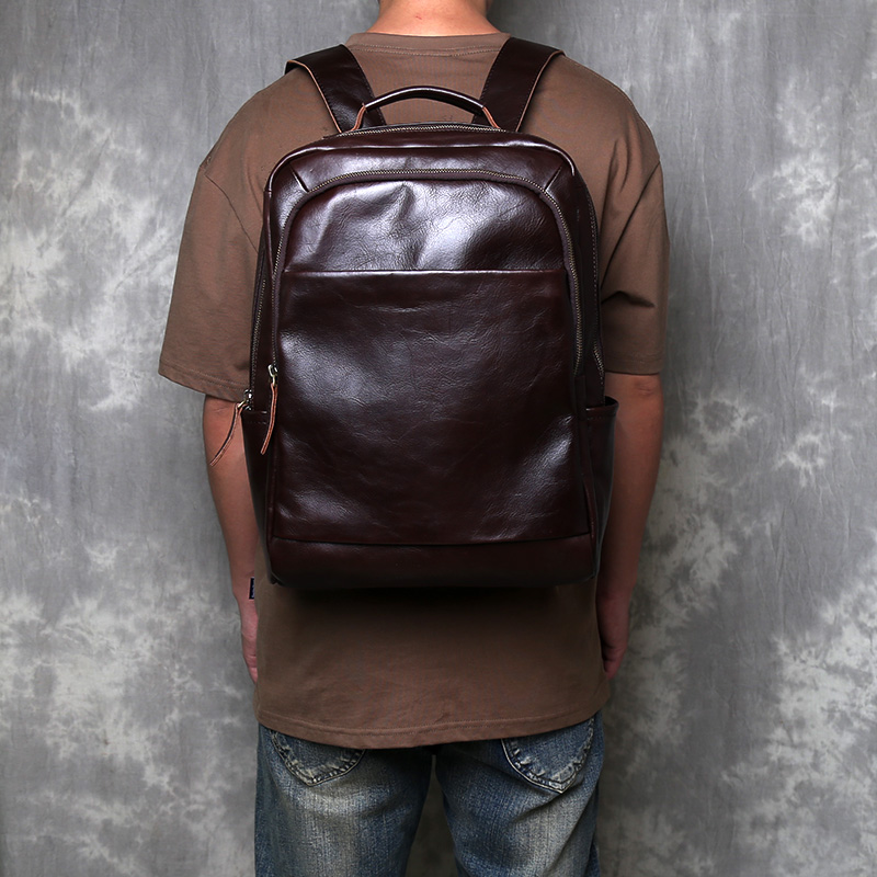 真皮双肩包男大容量头层牛皮休闲旅行背包时尚潮牌韩版通勤电脑包