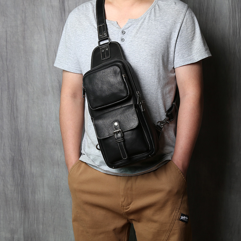 新款胸前包头层牛皮男包包男士胸包真皮斜挎包男款高级感简约大气