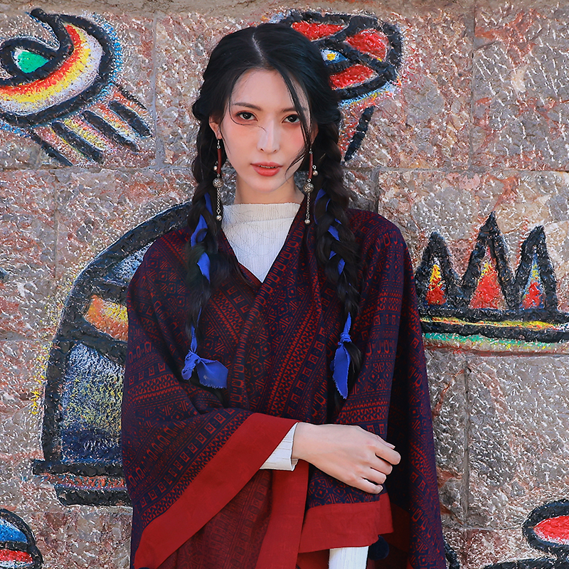 【新春宠粉价-赋丹朱-现货】杨丽萍雀云裳民族风时尚休闲拼接披肩