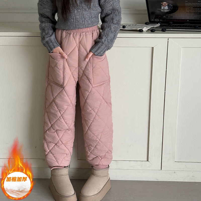 女童三层加厚棉裤2024新款冬季时尚一条过冬中大儿童加绒保暖裤子