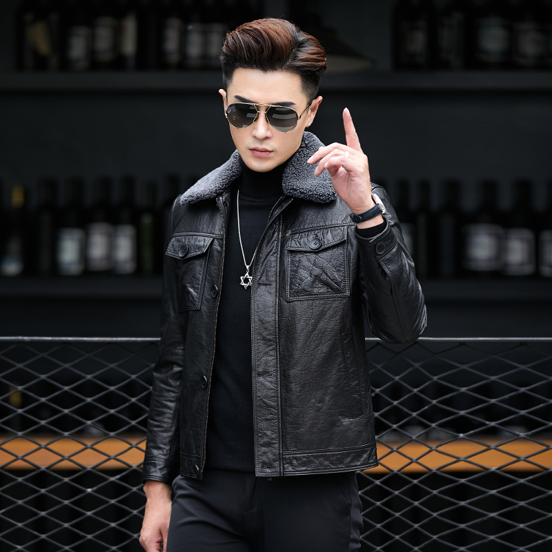真皮皮衣男牛皮可脱卸羽绒服内胆冬季外套CH2202-1