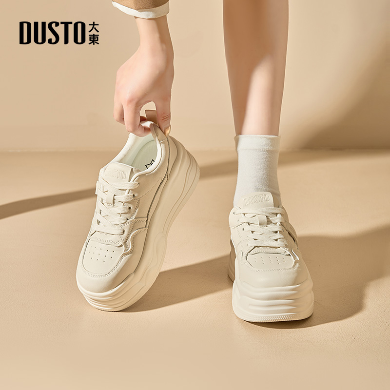 大东厚底板鞋女2025年夏季新款爆款休闲鞋百搭透气增高小白鞋0678