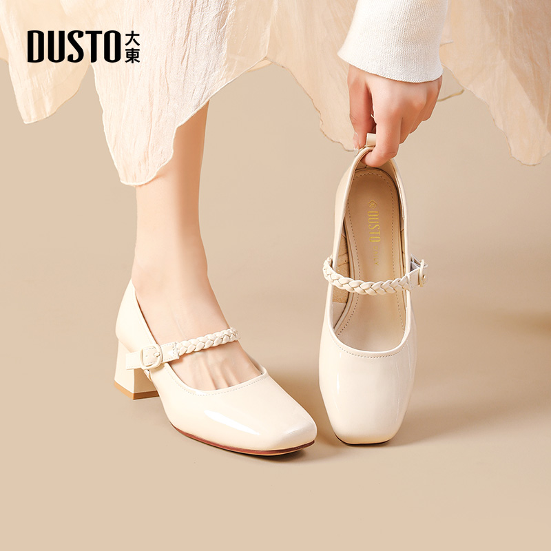 DUSTO/大东浅口女鞋2024秋冬方头中跟时尚女生百搭玛丽珍鞋子0035