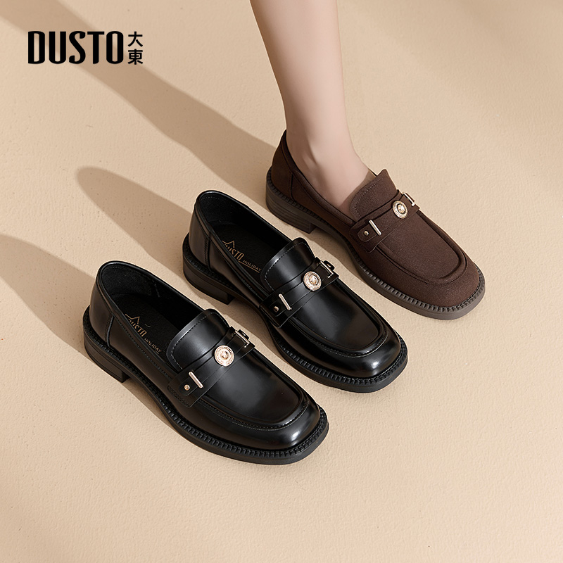 大东黑色小皮鞋2025夏季新款通勤百搭复古女鞋厚底增高乐福鞋0140